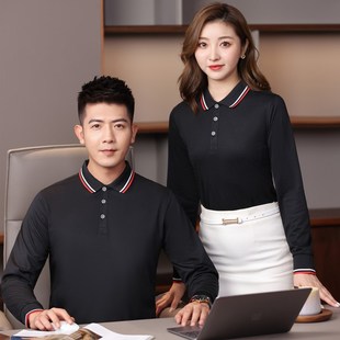 工作服定制t恤长袖加厚polo衫秋季黑色女厂服汽修超市广告文化衫