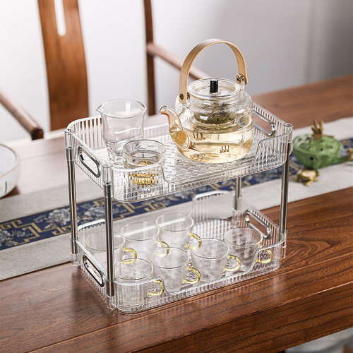 杯子收纳置物架双l层水杯茶具收纳架家用桌面茶杯玻璃杯咖啡杯架
