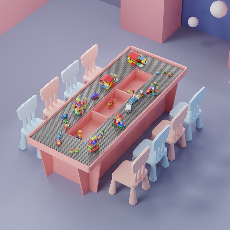 实木儿童大尺寸多功能积木桌子大尺寸大号拼装益智玩具桌大颗粒