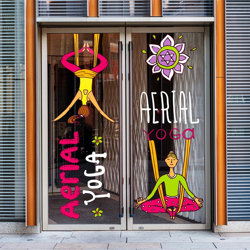 瑜伽普拉提推拉玻璃门广告门贴门头氛围布置形体室海报静电贴膜