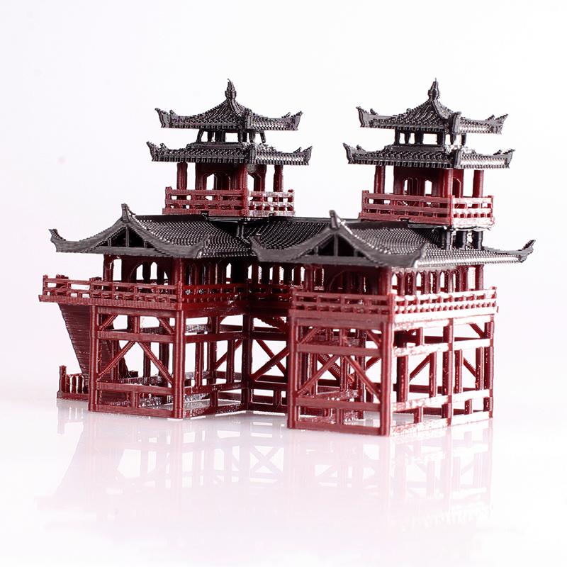 双子楼造景小摆件假山奇石水陆缸鱼缸庭院盆景书房中式古建筑模型