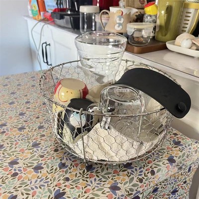 304不锈钢碗盘沥水篮手工编织收纳筐厨房水果蔬菜收纳篮储物篮架