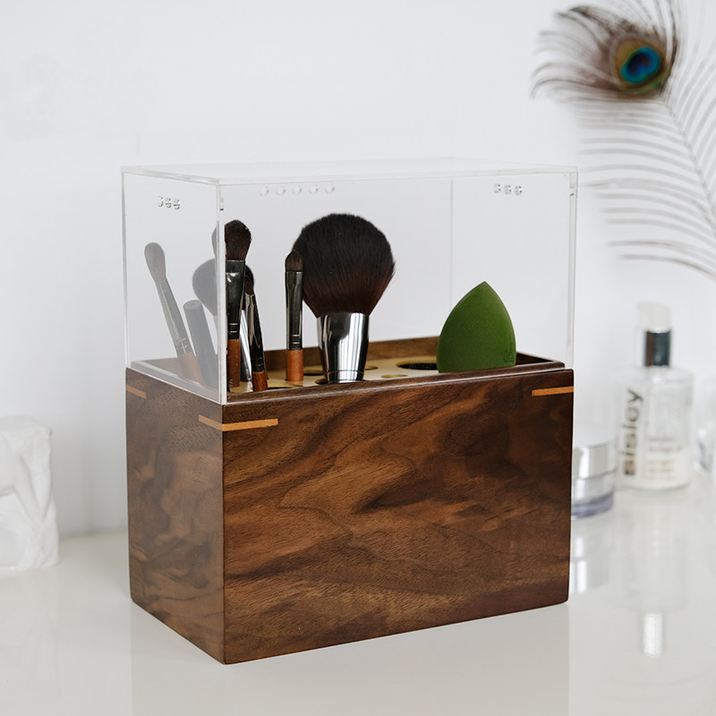 实木防尘带盖化妆刷收纳盒美妆刷眉笔眼线眼影筒收V纳桶桌面置物