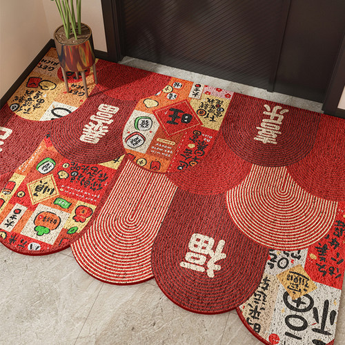 新年喜庆入户门地垫丝圈进u门地毯门口玄关换鞋脚垫可裁剪耐脏防