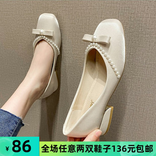 2021秋冬新款粗跟气质单鞋女中跟晚晚风温柔鞋百搭大码女鞋41一43