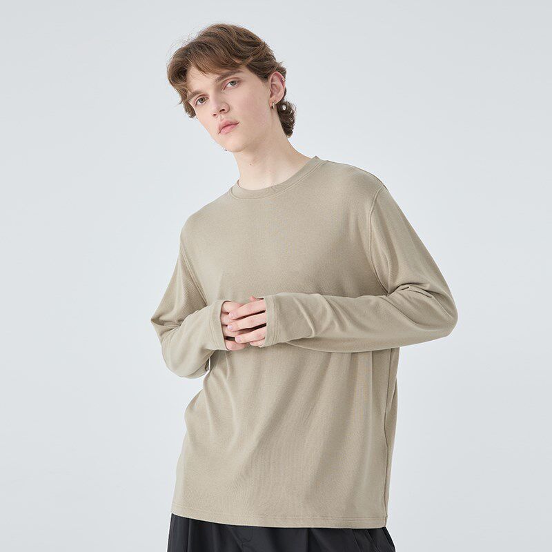 美式重磅长袖t恤男秋季亲肤柔软宽松纯色口袋黑白色打底衫棉体恤