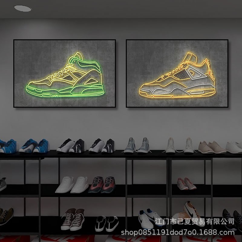 霓虹灯球鞋挂画客厅潮流洗鞋店球鞋潮玩装饰店鞋店展示架墙上壁画