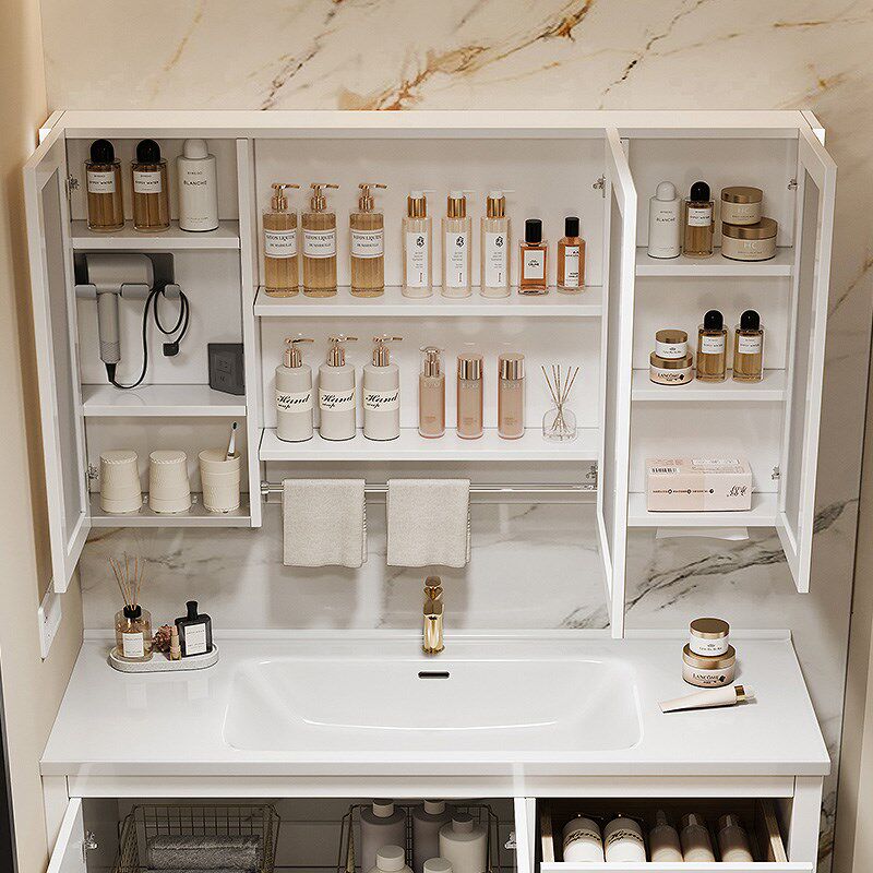 智能浴室镜柜挂墙式单独卫生间沥水架镜子带插座毛巾杆收纳一体柜