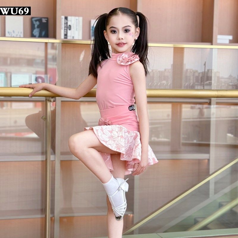 W69新款儿童拉丁舞表演服高级舞蹈练功服女专业少儿拉丁舞服裙夏
