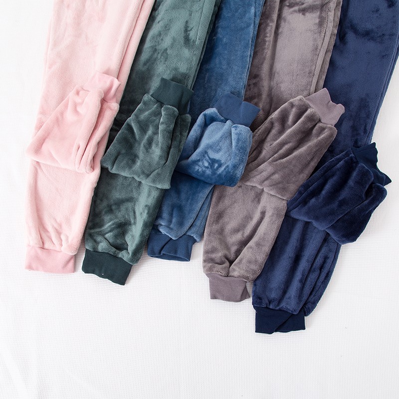 法兰绒情侣睡裤男女士秋冬季加厚保暖大码收口小脚珊瑚绒家居长裤