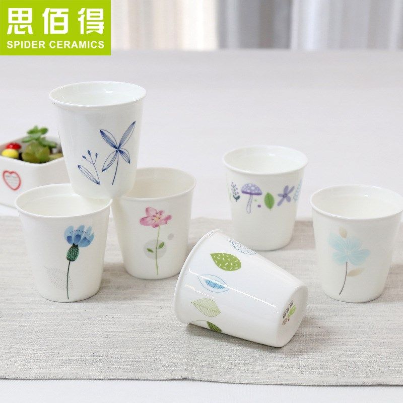 家用创意骨瓷仿纸水杯喝茶水具套装简约咖啡杯带杯架6件套