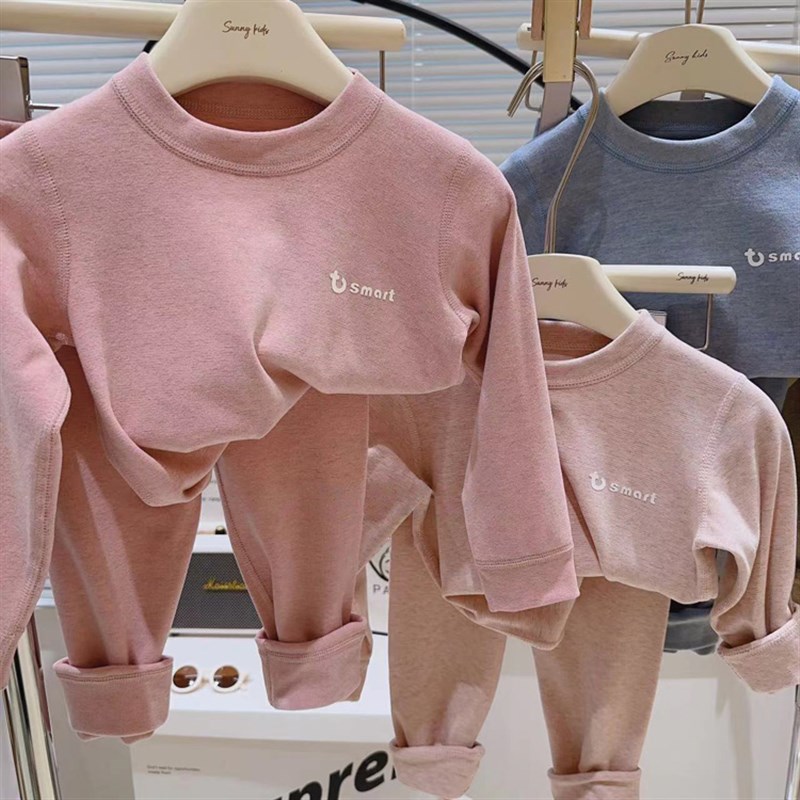 秋冬儿童羊毛蚕丝发热衣裤男女童加厚德绒秋衣卫生裤家居服睡衣