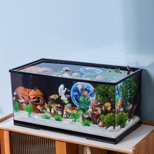 鱼缸水族箱懒人透明金鱼缸客厅阳台家用造景中小型生态桌面缸