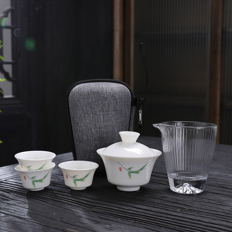 中式陶瓷功夫茶具旅行包套装户外便携随身简约个人玻璃茶杯盖碗海