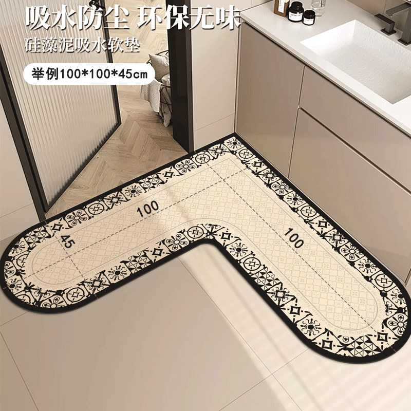 L型转角浴室门口吸水地垫心形卫生间防滑脚垫厕所硅藻泥地毯门垫