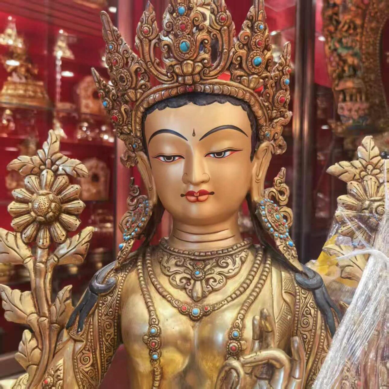绿度母/绿度姆/度母/度姆/67cm尼泊尔释迦族鎏金佛像佛堂供奉摆件