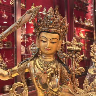 65cm尼泊尔释迦族鎏金佛像佛堂供奉摆件 文殊普贤 文殊 文殊菩萨