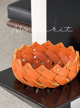 纯手工新款纯正马鞍皮皮质收纳篮桌面皮革收纳高级摆件