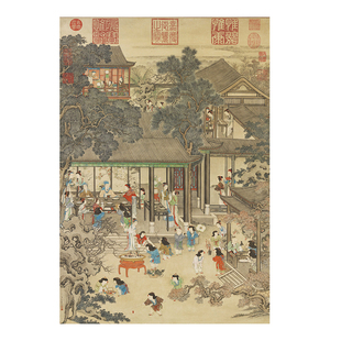 清姚文瀚岁朝欢庆图高清微喷画临摹画稿客厅办公装 饰画挂画心