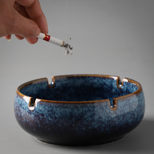 陶瓷烟缸复古中式家用客厅办公室防风烟灰缸大小号烟灰缸创意个性