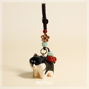 手工木雕奇狗狗钥匙扣编织书包包挂件汽车钥匙送朋友同学礼物