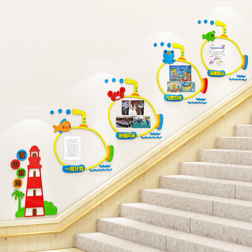 家园共育联系栏墙贴海洋风幼儿园布置班级风采托管班楼梯墙面环创