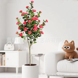 仿真绿植山茶花树盆栽人造树家居室内落地摆件仿真树可拆装