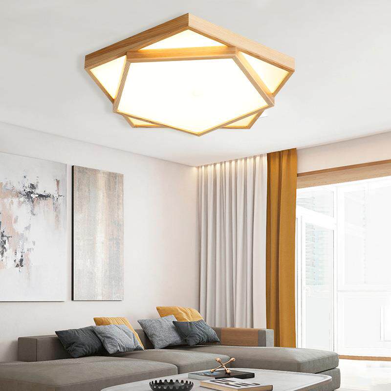 创意几何实木卧室吸顶灯北欧原木客厅灯个性日式房间led书房灯具