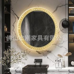 新款理发店镜子挂墙镜子带灯水晶剪发烫染镜发廊专用美发镜台单面