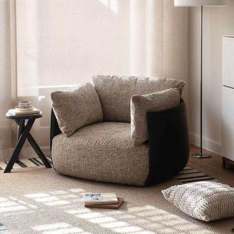 中古风棉麻布艺设计师款单人沙发椅北欧阳台客厅懒人休闲沙发躺椅