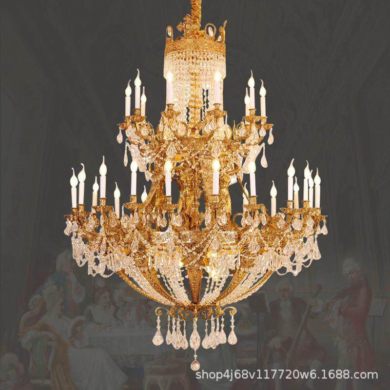 法式全铜吊灯别墅复式楼中空客厅水晶灯欧式奢华跃层大厅蜡烛灯具