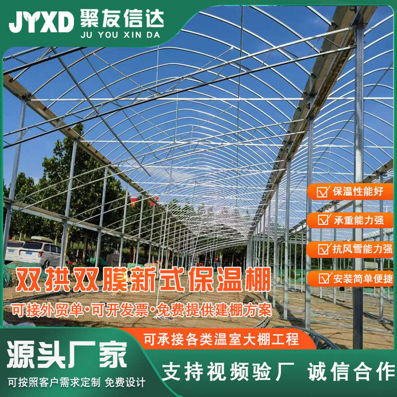 薄膜连栋温室大棚厂厂 双拱双膜新式保温棚生产加工蔬菜种植棚