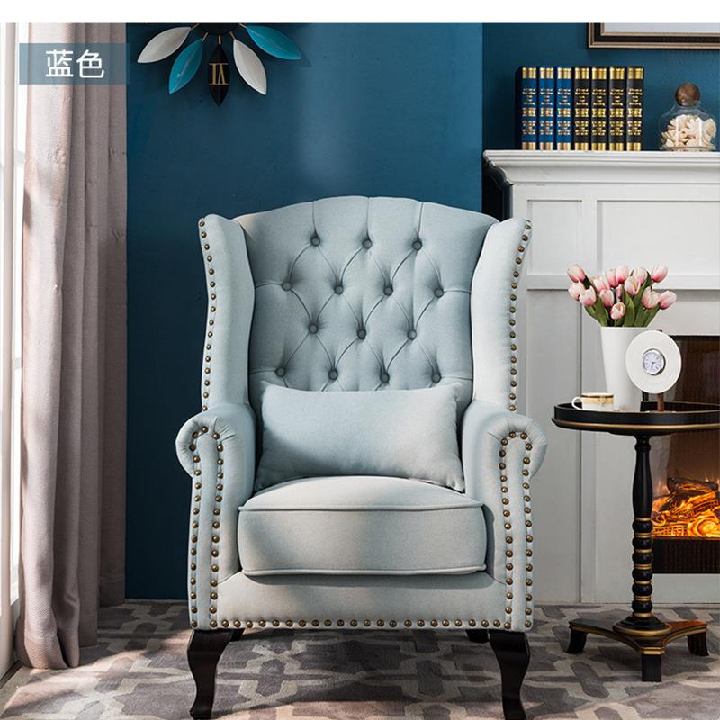 美式布艺老虎椅单人沙发小户型沙发椅子卧室客厅复古实木小沙发