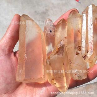 天然白水晶原石单晶体黄皮未打磨白晶柱长约10厘米