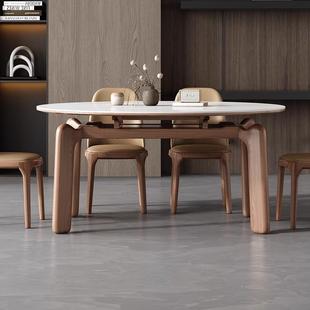 岩板可伸缩实木腿餐桌椅组合家用小户型实木折叠方变圆形吃饭桌子