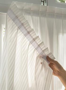 魔术贴窗帘免打孔安装纱帘白色百叶透光不透人遮挡阳台纱飘窗窗纱