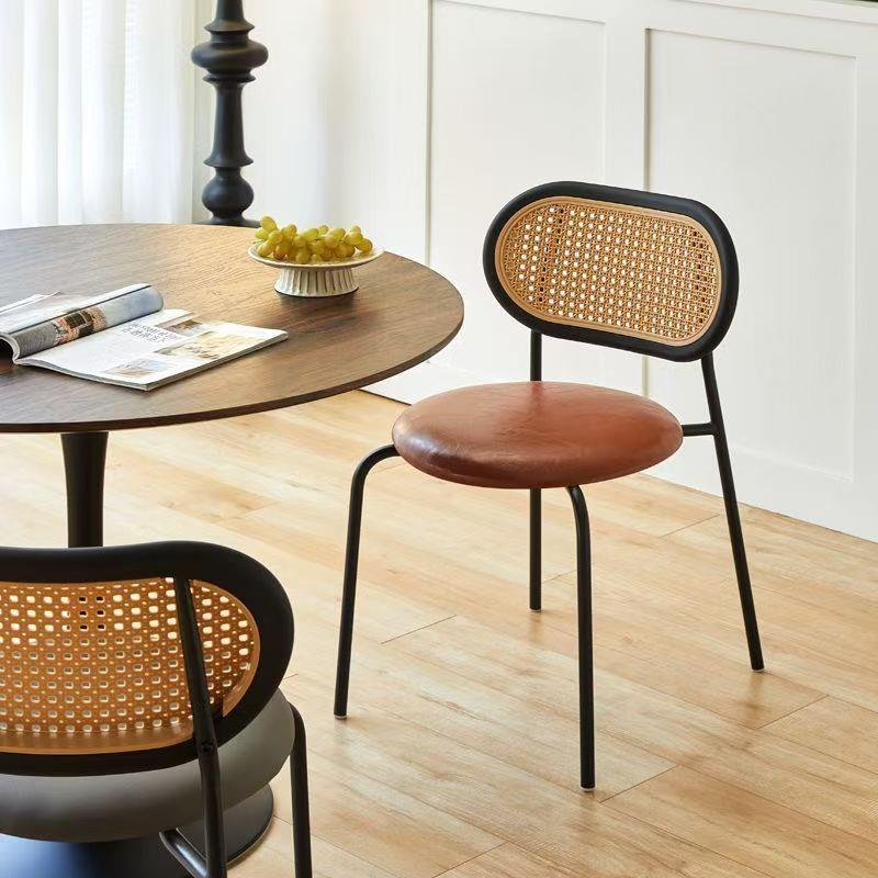 北欧网红家用中古藤编椅子餐椅靠背简约阳台靠背椅名宿餐饮店餐椅