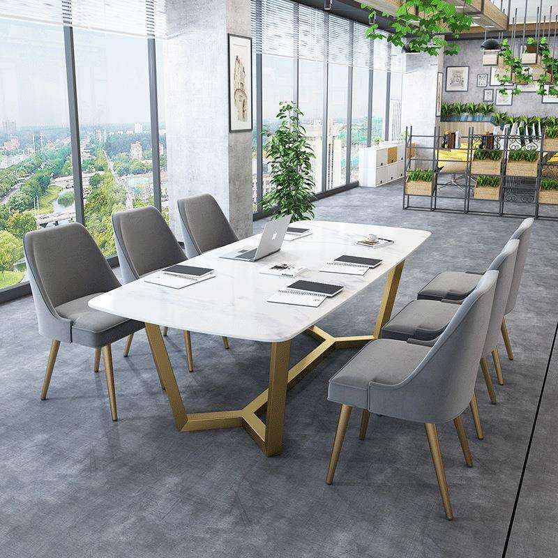 北欧大理石办公桌简约工作室培训会议桌公司职员多人电脑桌椅组合
