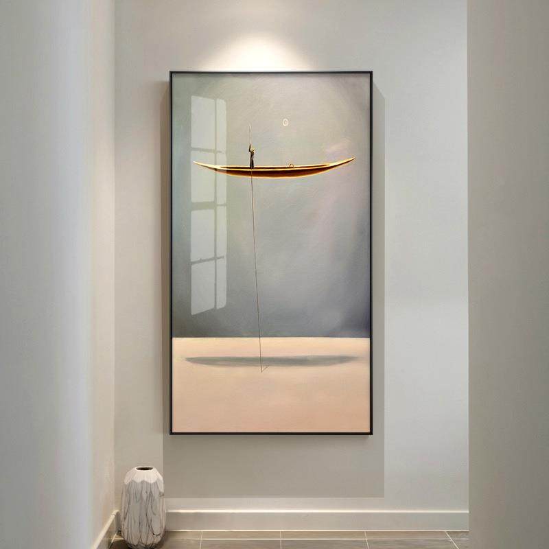 撑船人玄关装饰画过道抽象壁画大尺寸餐厅墙画样板房简约客厅挂画