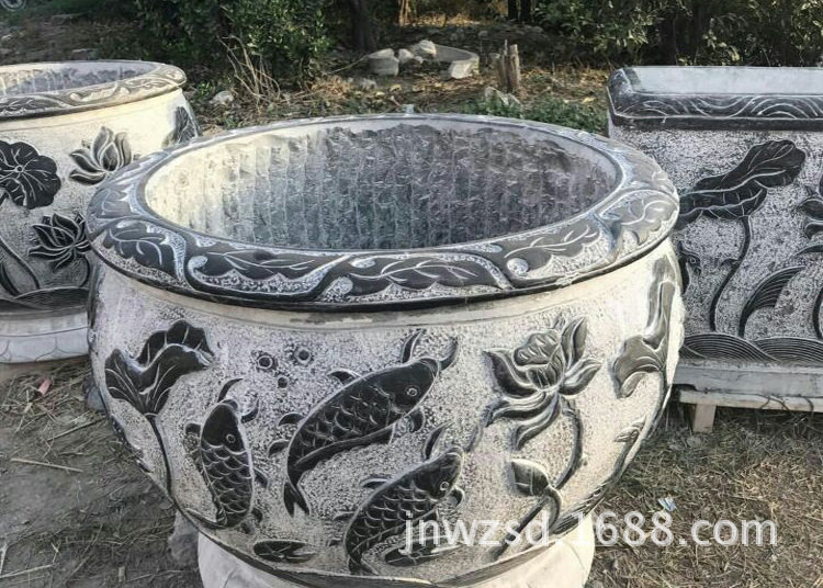 石头制作养鱼盆图片大全 山东石雕金鱼缸多少钱一件