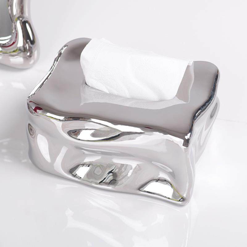 现代极简轻奢多色树脂冰块镜面纸巾盒化妆镜桌面装饰几何软装摆件