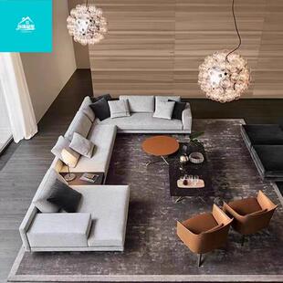 恒逸品现代简约意式棉麻布艺皮U型组合客厅转角轻奢大平层沙发