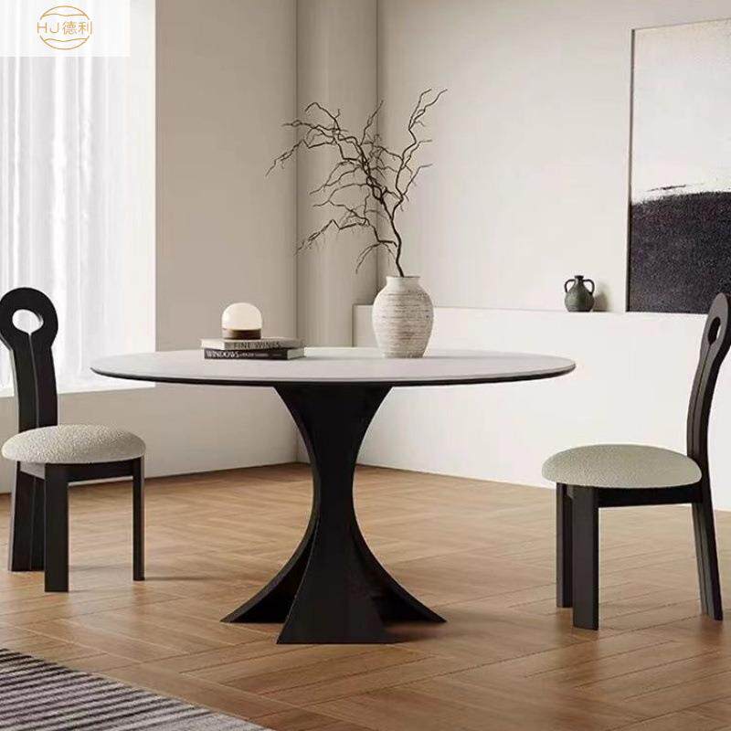 轻奢岩板餐桌椅高级感设计师圆餐桌小户型高级感轻奢实木圆餐桌