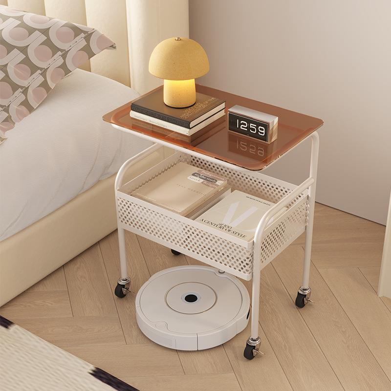 奶油风卧室可移动床头柜替代小推车边几小型铁艺床头置物架