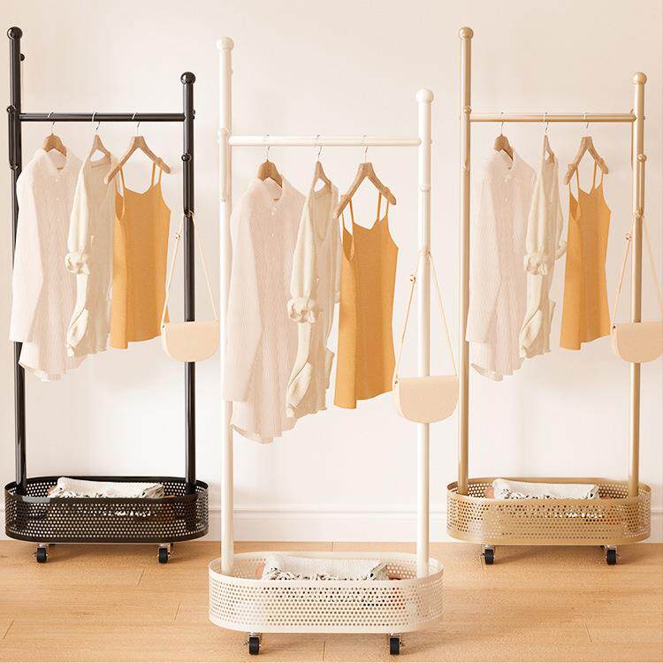 网红衣帽架可移动式带轮落地卧室衣服挂架加厚铁艺衣架脏衣篓衣架