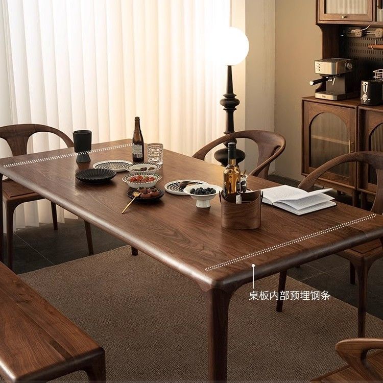 黑胡桃色餐桌实木长方形榫卯家用饭桌设计师茶桌书桌一体轻奢其他