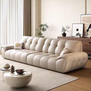 新款真皮沙发意式极简易轻奢小户型客厅北欧风复古直排黑糖钢琴键