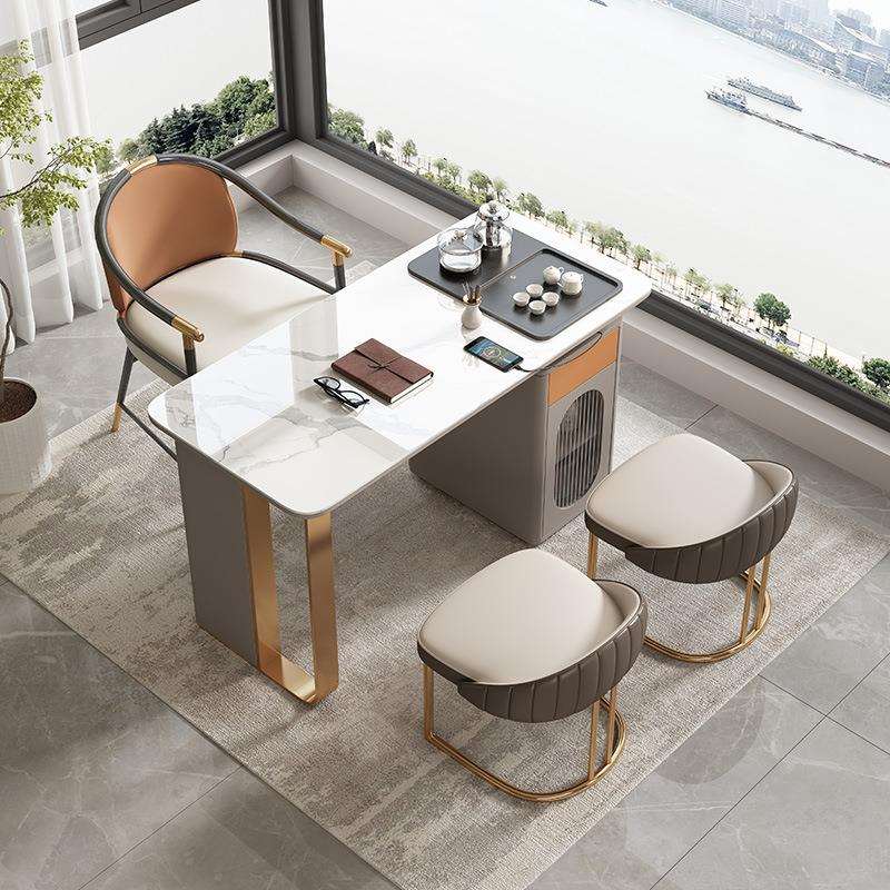 轻奢岩板茶桌椅小茶台办公室家用现代阳台书桌组合两用烧水壶一体