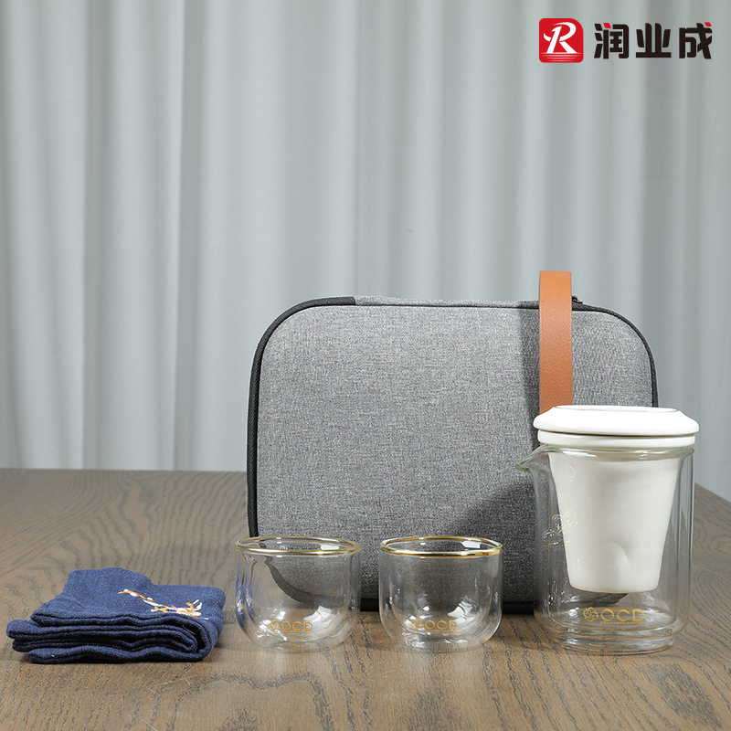 高硼硅旅行茶具套装户外便携陶瓷玻璃茶杯一壶两杯套装