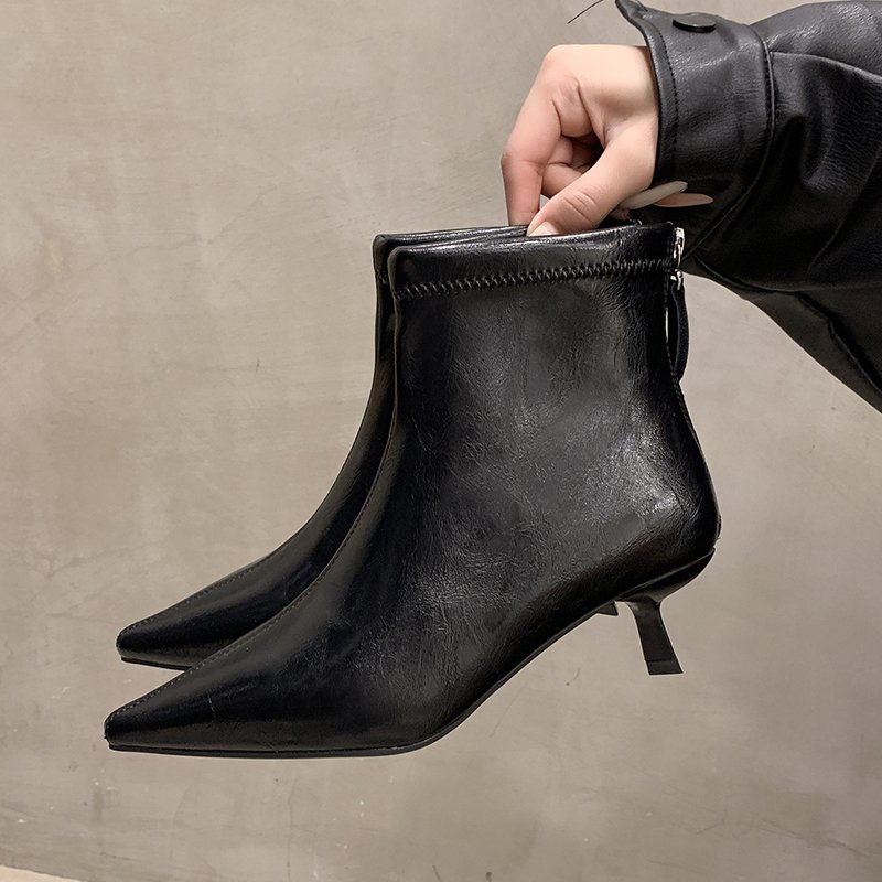 秋冬女时装短靴低跟尖头细跟2025新款小高跟鞋猫跟矮跟靴1208k